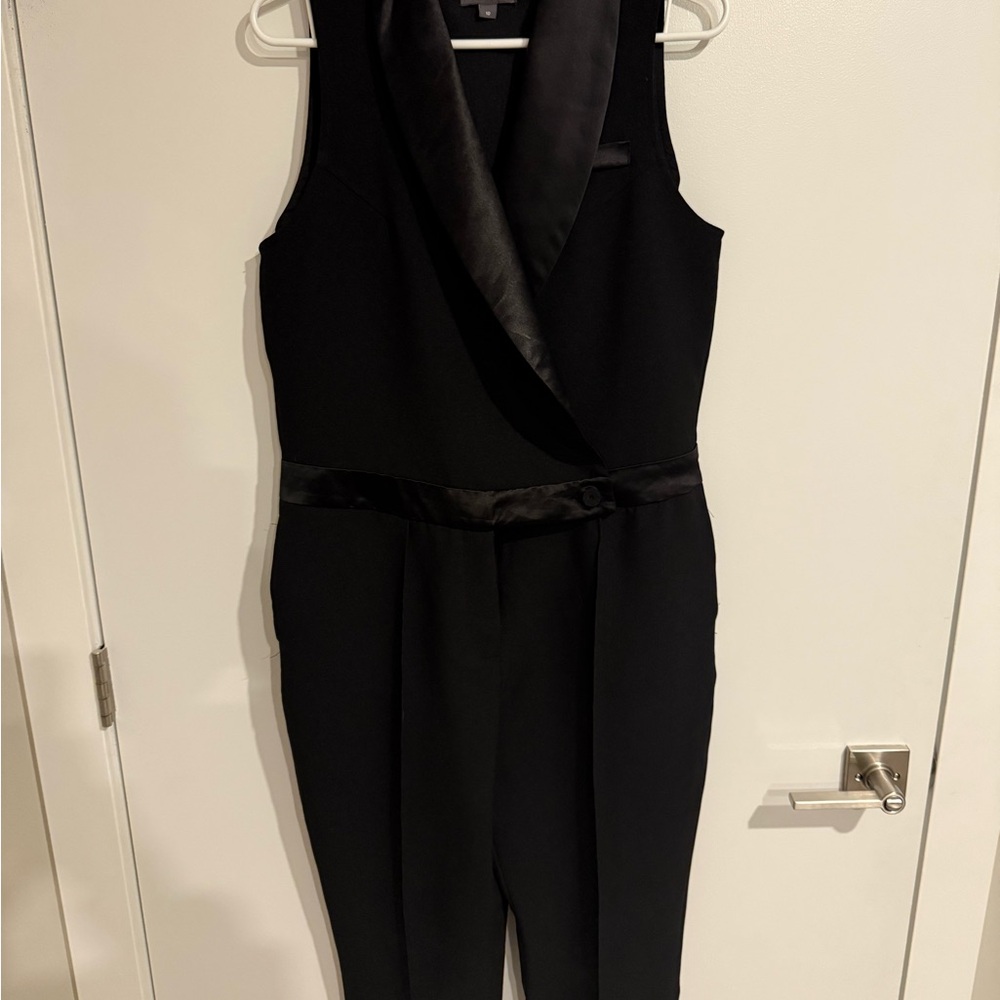 Kenneth Cole Reaction Black Satin Trim Jumpsuit